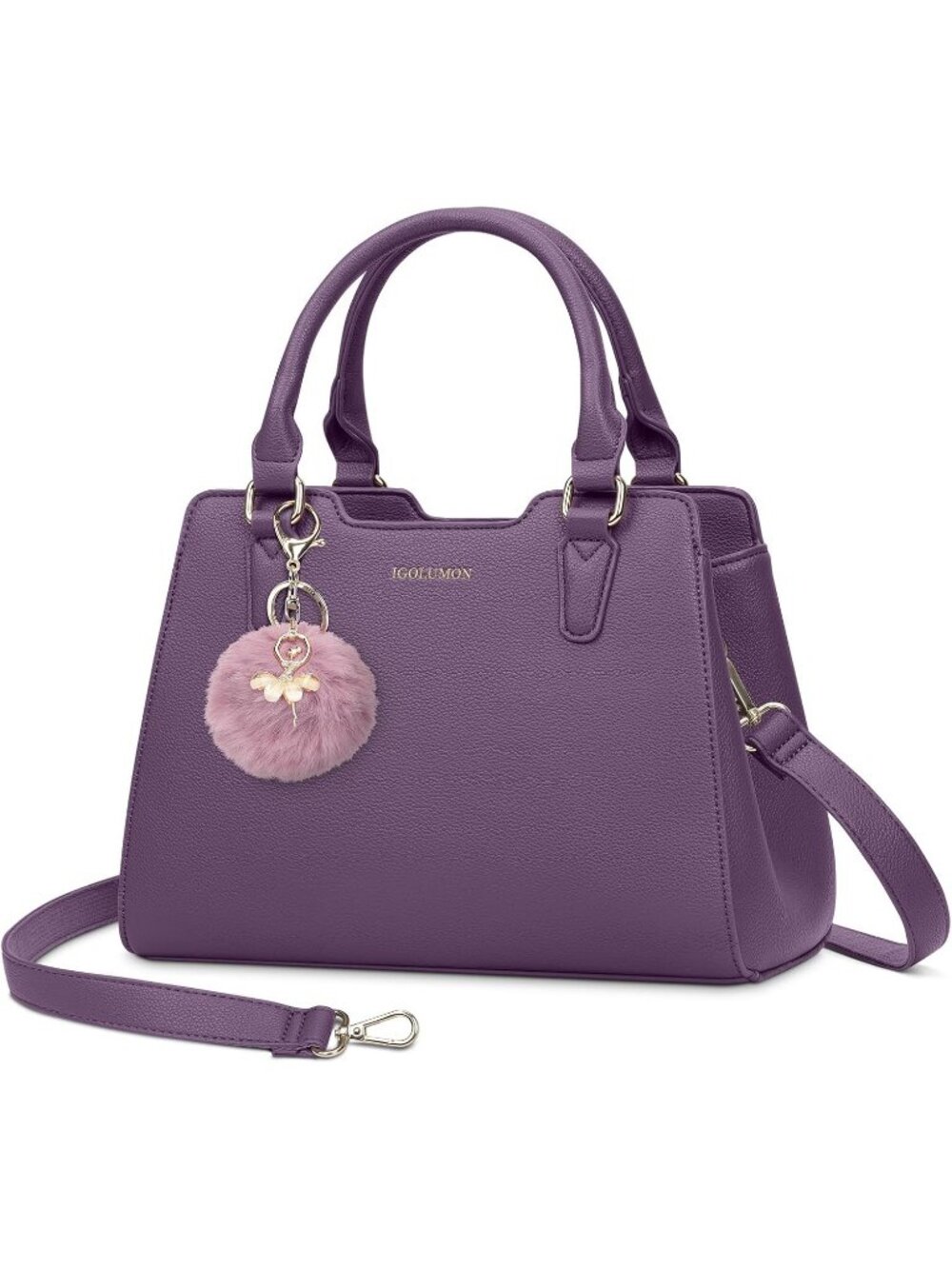 Women's Purple Leather Waterproof Crossbody Bag Top-Handle Tote Handbag Ladies